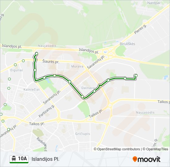10A Troleibusas kelionės žemėlapis