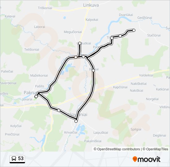 53 autobusas kelionės žemėlapis
