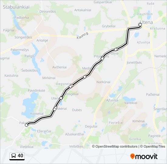 40 autobusas kelionės žemėlapis