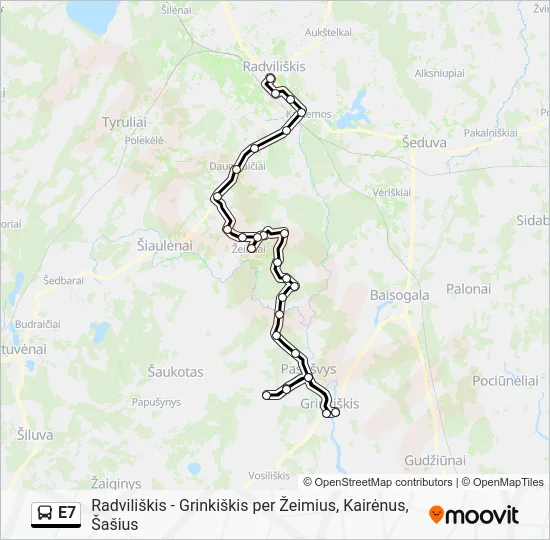 Автобус E7: карта маршрута