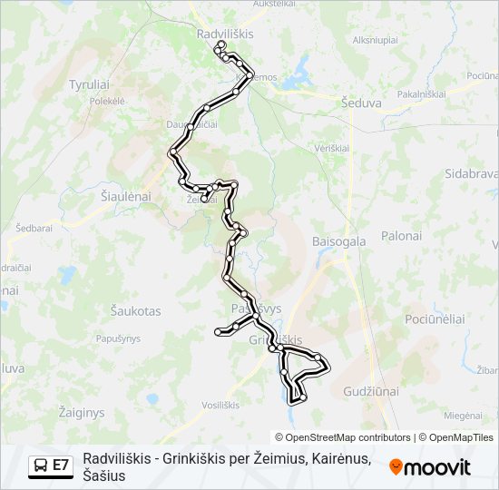 Автобус E7: карта маршрута