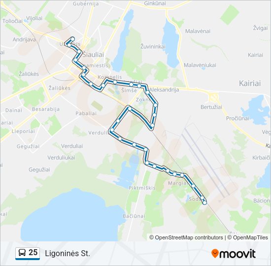 25 autobusas kelionės žemėlapis