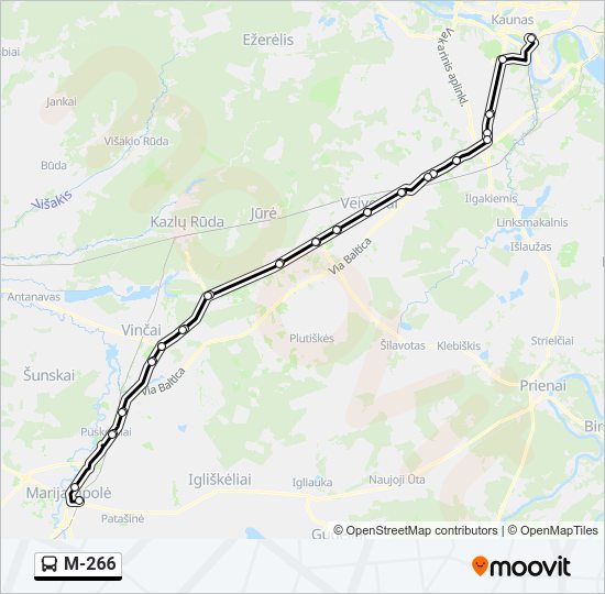 M-266 autobusas kelionės žemėlapis