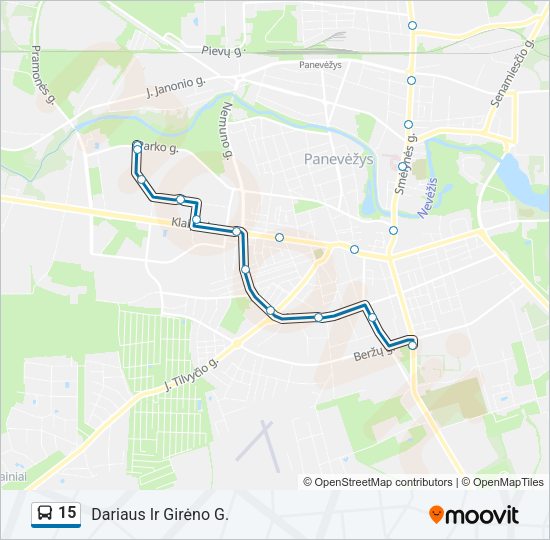 15 autobusas kelionės žemėlapis