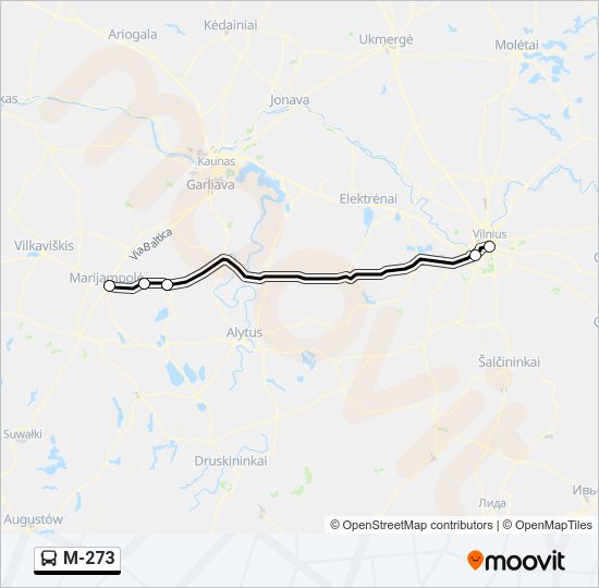M-273 autobusas kelionės žemėlapis