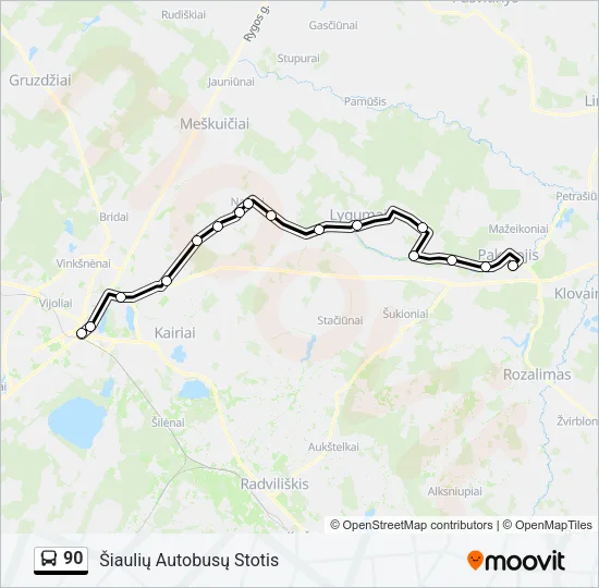 Автобус 90: карта маршрута