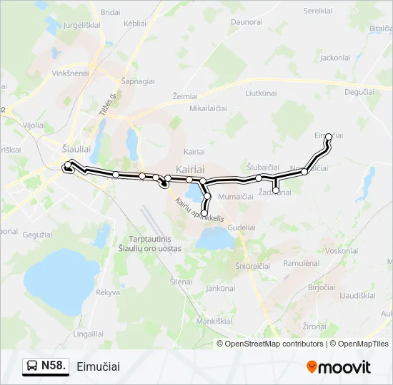 Автобус N58.: карта маршрута