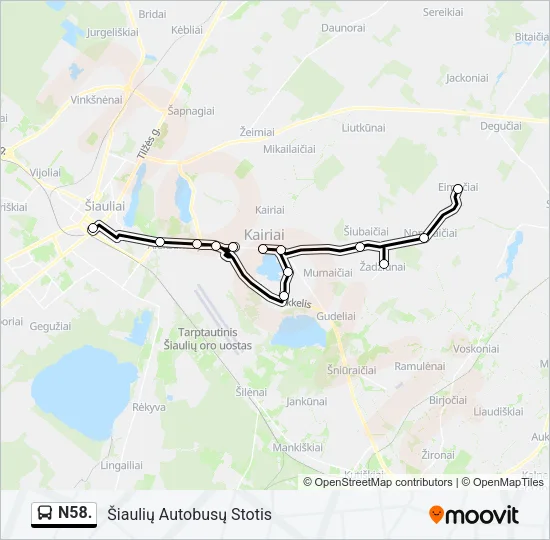 Автобус N58.: карта маршрута