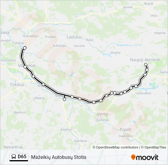 Автобус D65: карта маршрута