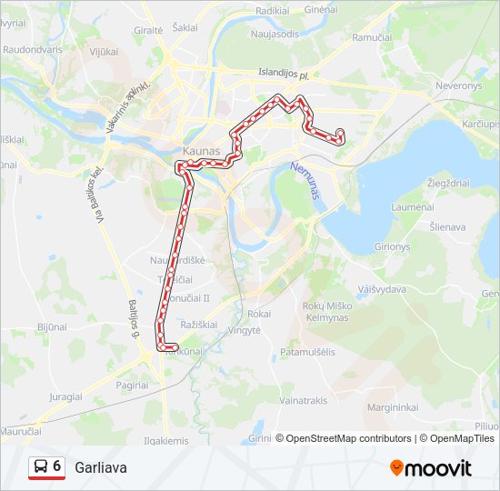 6 autobusas kelionės žemėlapis