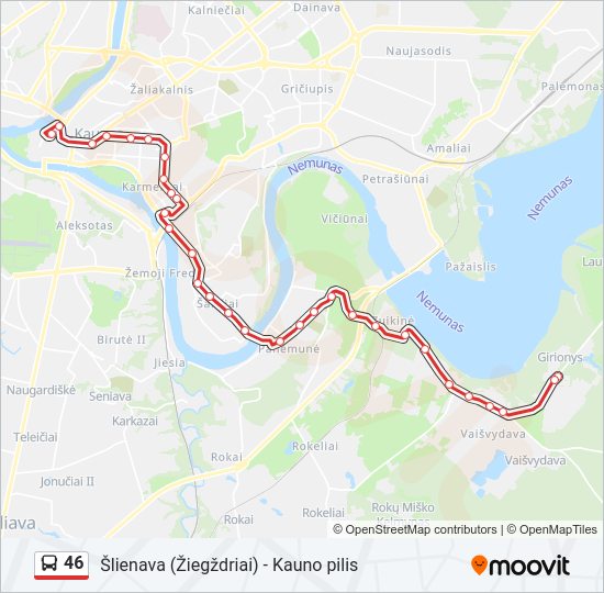 46 autobusas kelionės žemėlapis