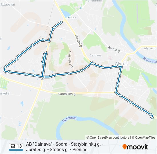 Автобус 13: карта маршрута