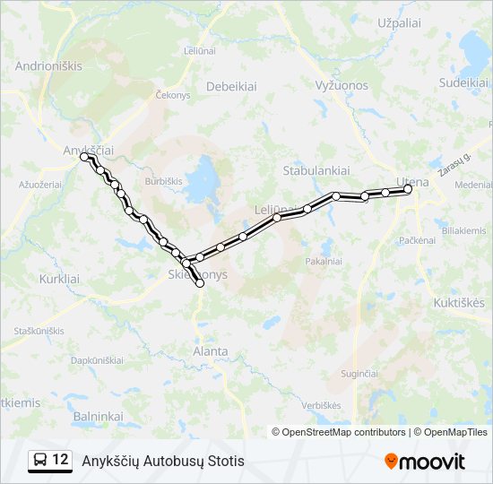 Автобус 12: карта маршрута