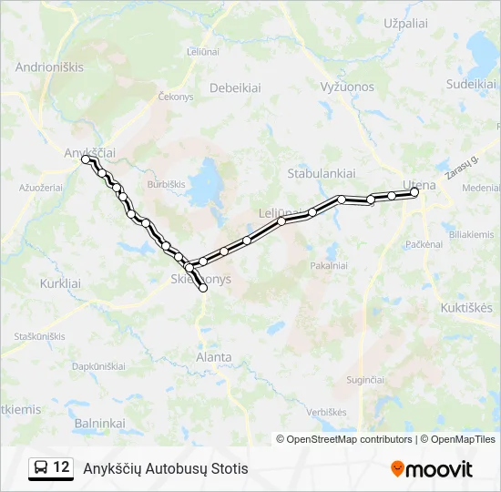Автобус 12: карта маршрута