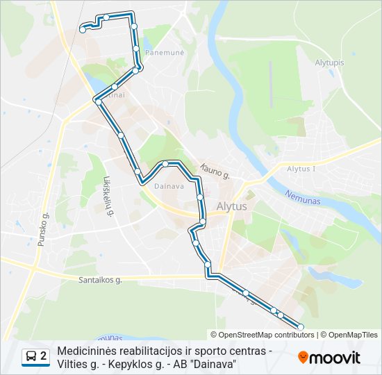 2 autobusas kelionės žemėlapis