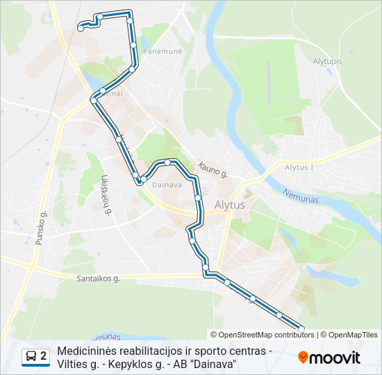2 autobusas kelionės žemėlapis