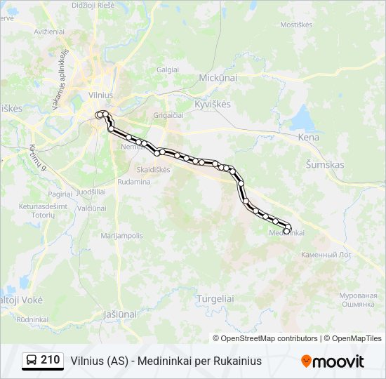 Автобус 210: карта маршрута