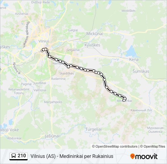 Автобус 210: карта маршрута