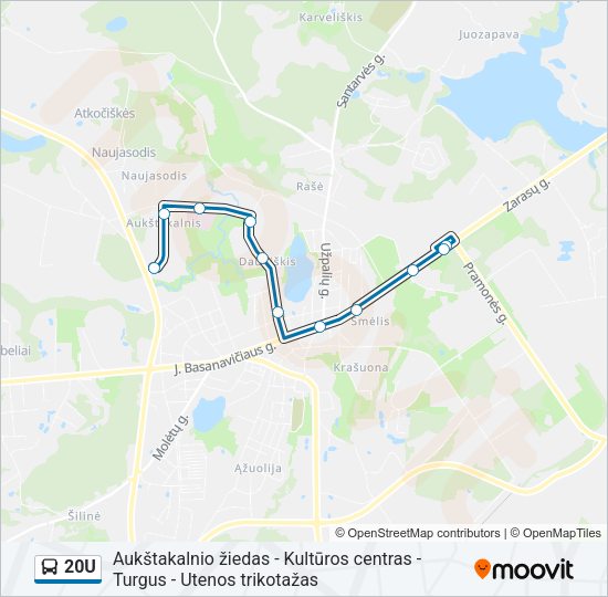 Автобус 20U: карта маршрута