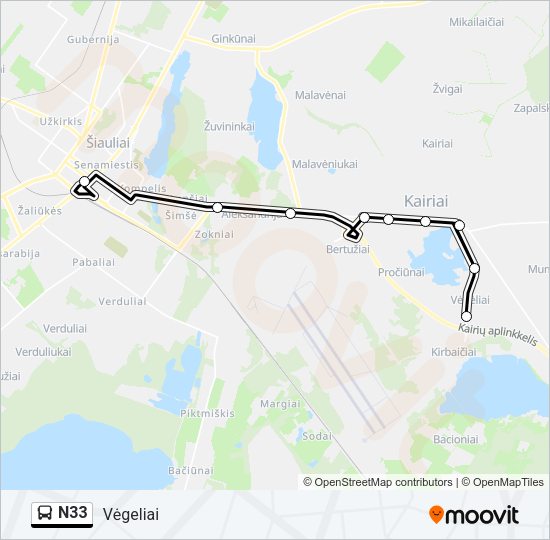 Автобус N33: карта маршрута