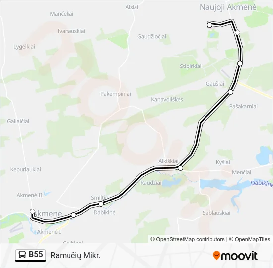 Автобус B55: карта маршрута