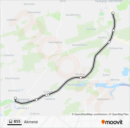 Автобус B55: карта маршрута