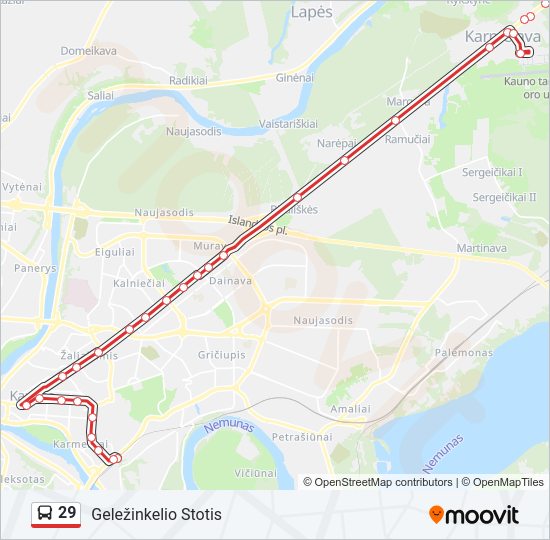 29 autobusas kelionės žemėlapis