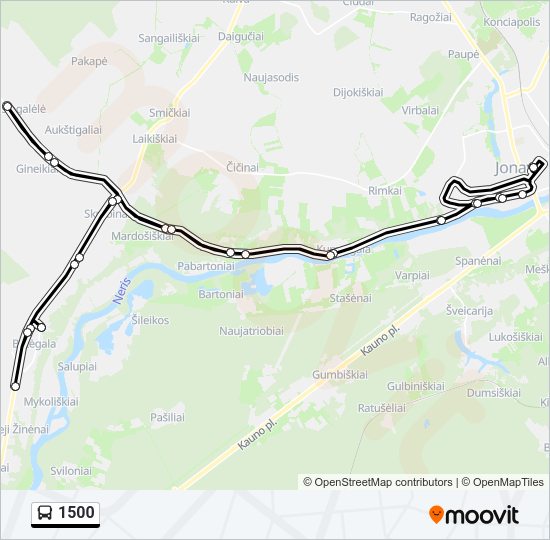 1500 autobusas kelionės žemėlapis