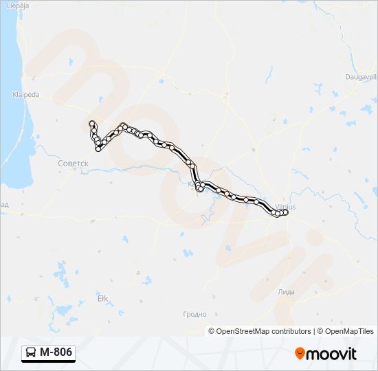 M-806 autobusas kelionės žemėlapis