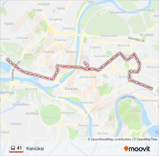 41 autobusas kelionės žemėlapis