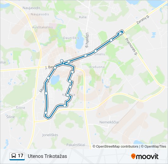 17 autobusas kelionės žemėlapis