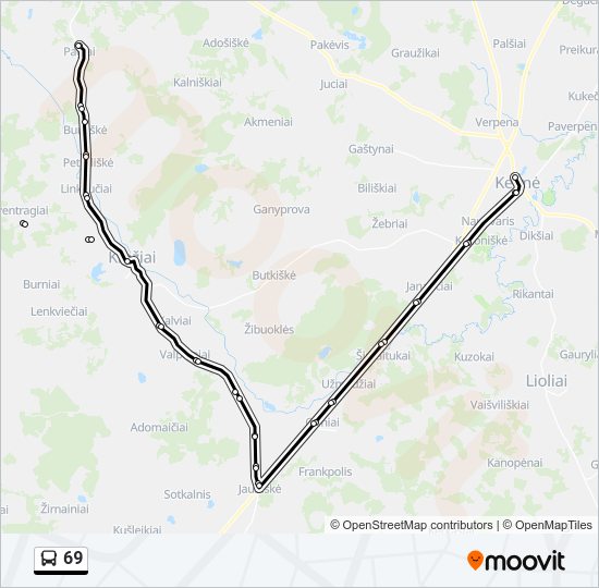 69 autobusas kelionės žemėlapis