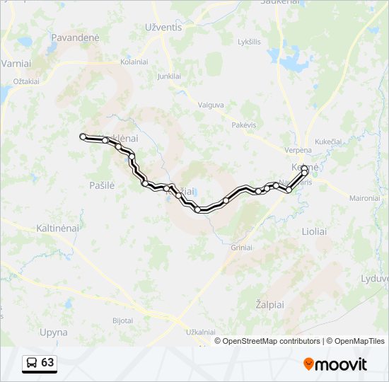 63 autobusas kelionės žemėlapis
