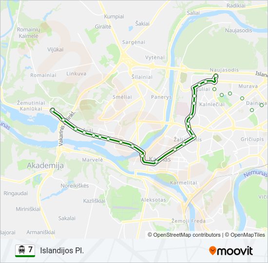 7 Troleibusas kelionės žemėlapis