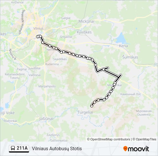 Автобус 211A: карта маршрута