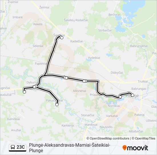 23C autobusas kelionės žemėlapis