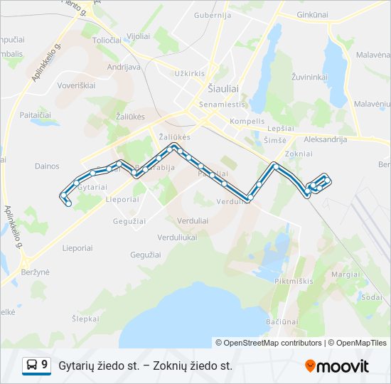 9 autobusas kelionės žemėlapis