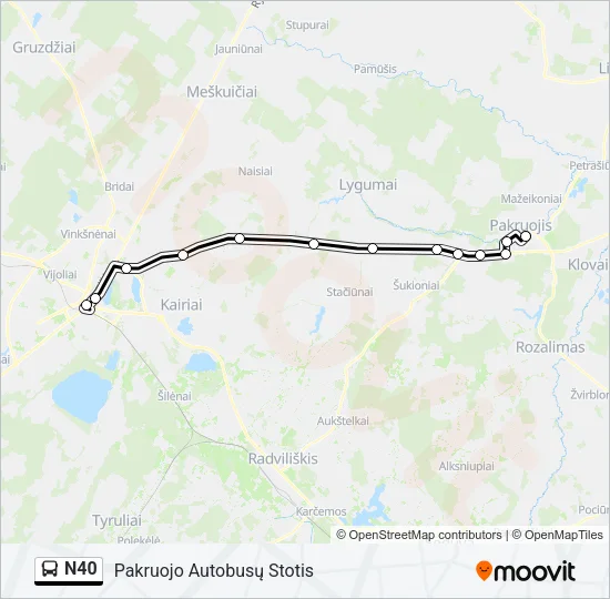 Автобус N40: карта маршрута