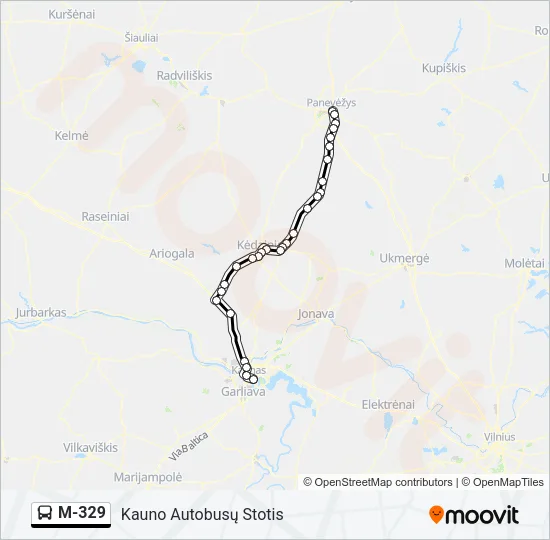 M-329 autobusas kelionės žemėlapis