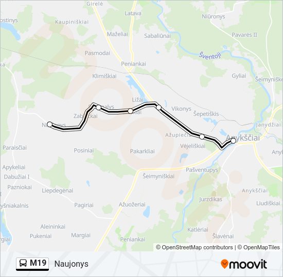 Автобус M19: карта маршрута