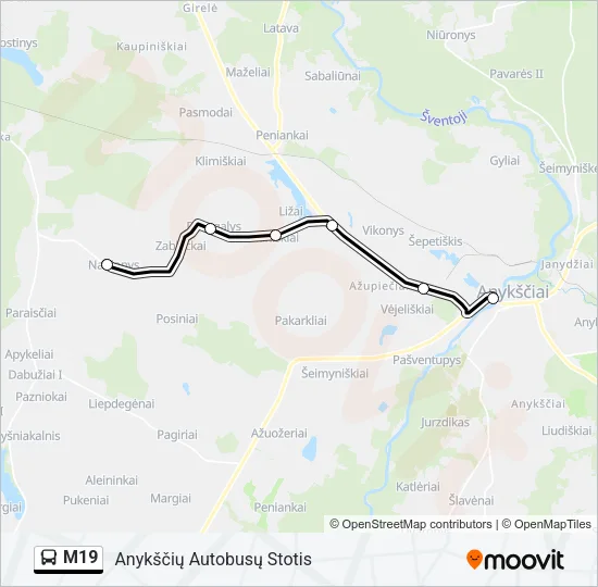 M19 Bus Line Map