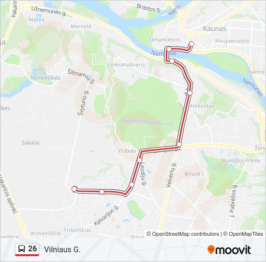 26 autobusas kelionės žemėlapis