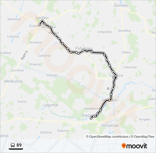 89 autobusas kelionės žemėlapis