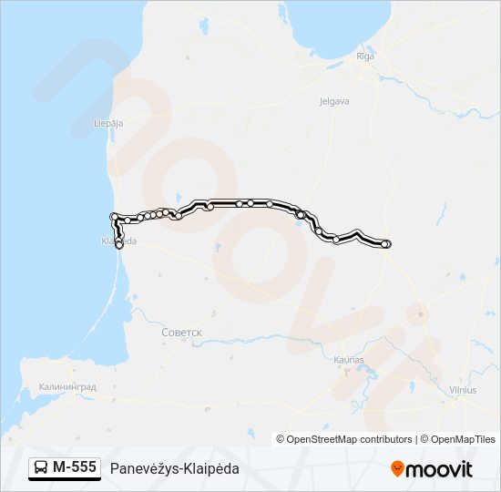 M-555 autobusas kelionės žemėlapis