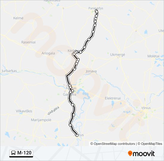 M-120 autobusas kelionės žemėlapis