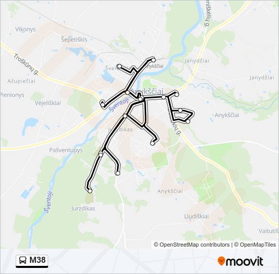 M38 bus Line Map