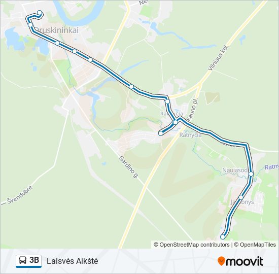 3B autobusas kelionės žemėlapis