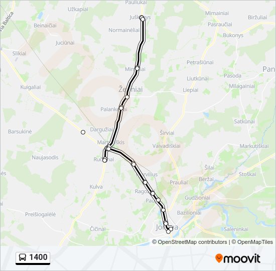 1400 autobusas kelionės žemėlapis