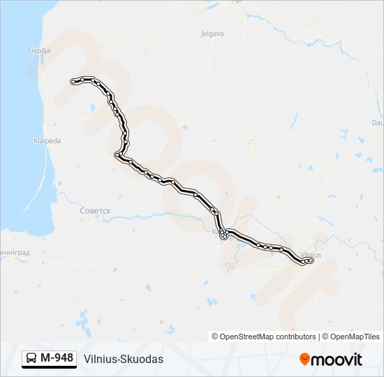 M-948 autobusas kelionės žemėlapis
