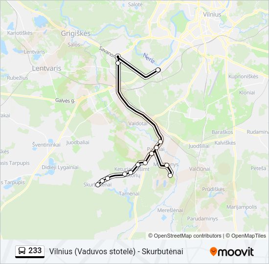 Автобус 233: карта маршрута